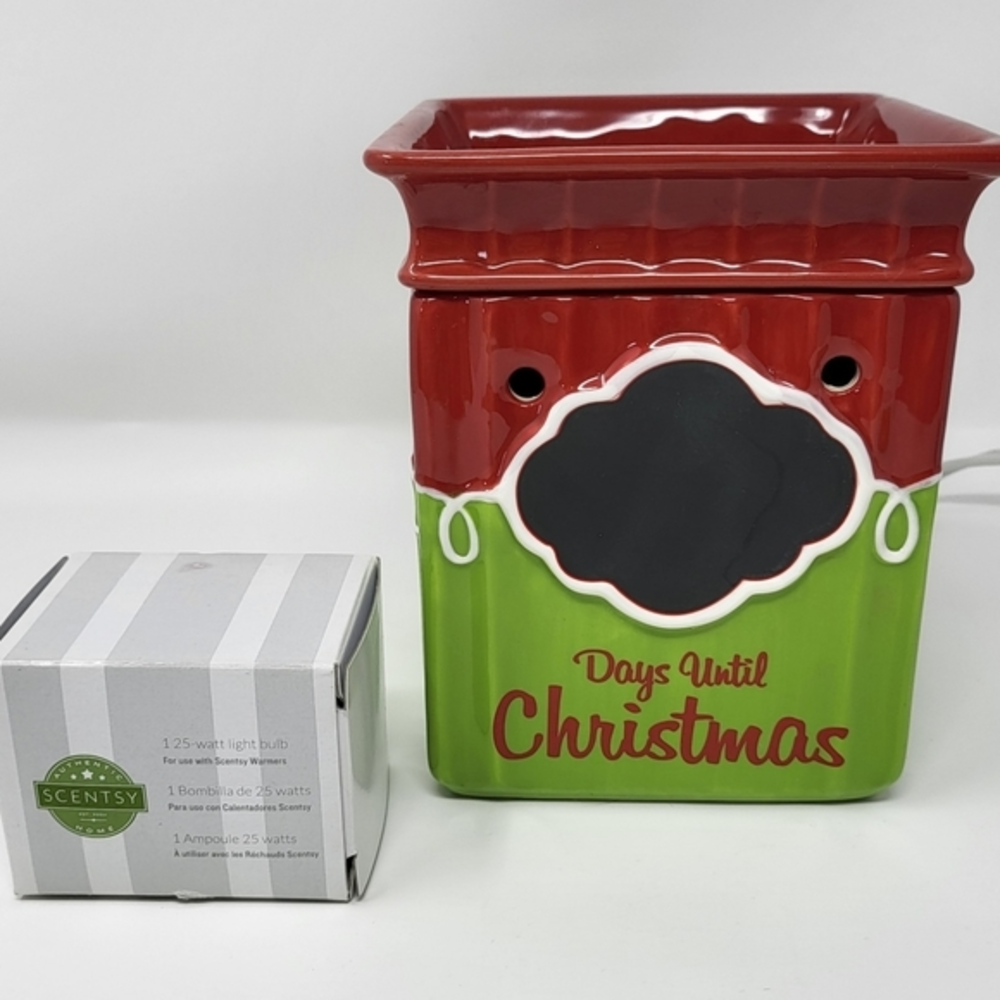 Scentsy DAYS UNTIL CHRISTMAS Green Wax Warmer Full Size Christmas Rare New‎ Bulb